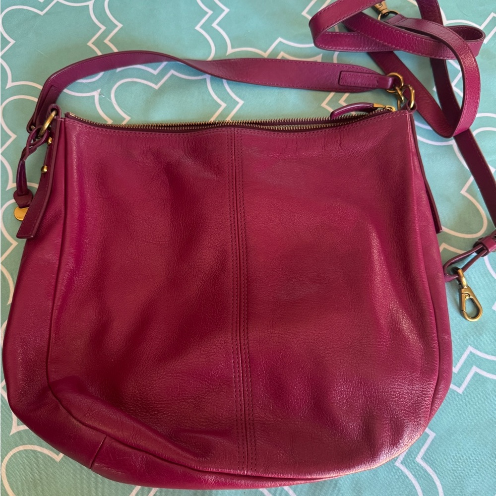 Fossil Hobo Magenta Leather Shoulder Bag